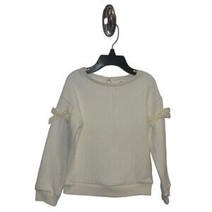 7 For All Mankind Baby Girl Crew Bow Long Sleeve Sweater in Marshmellow 24 MThs